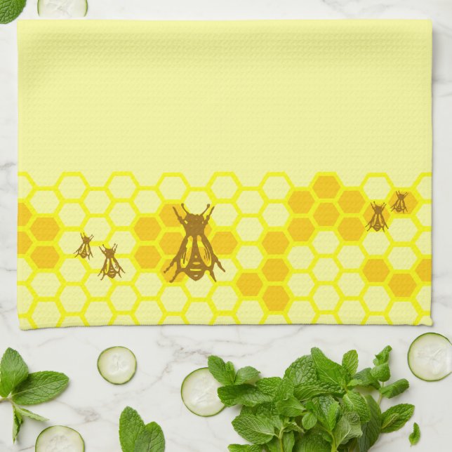 Gult Honeybee Honeycomb Kitchen Towel Kökshandduk (Vikta)