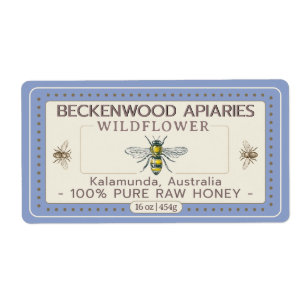Gult Honeybee Honungsetikett Apiary Blue Gräns Fraktsedel