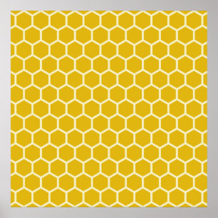 Gult Honeycomb Bee Hive Hexagonal Mönster Poster