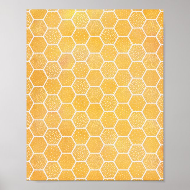 Gult Honeycomb Geometric Art Poster (Framsidan)