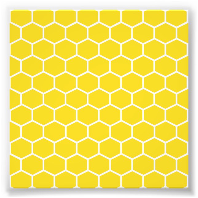 Gult Honeycomb Geometric White Linjer Bumblebee Fototryck (Framsidan)