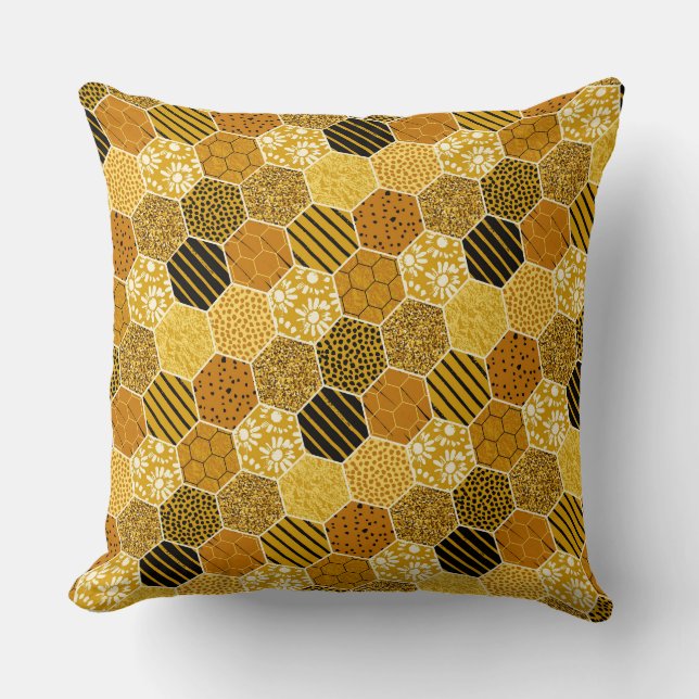 Gult Honeycomb Mönster Kudde (Framsida)