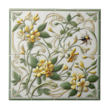 Gult Honeysuckle & Flowers Decorative Tile-1