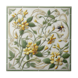 Gult Honeysuckle & Flowers Decorative Tile-1 Kakelplatta