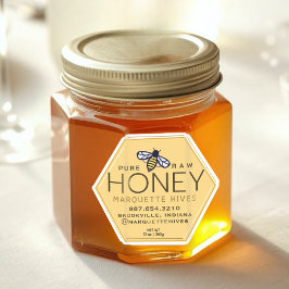 Gult Honung Hexagon-etikett med bin och honeykomb Klistermärken