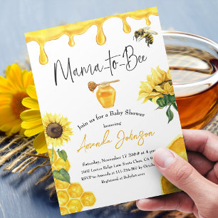 Gult Honung Watercolor Solros Bee Baby Shower Inbjudningar