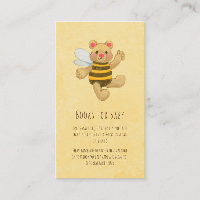 Gult Honungsbin Bear Baby Shower Bok-begäran Tilläggskort (Framsida)