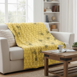 Gult Honungsbin & Honeycombi Fleecefilt