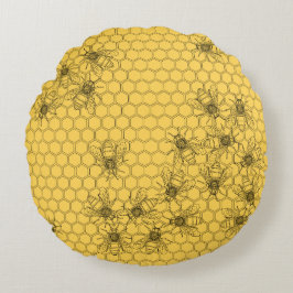 Gult Honungsbin & Honeycombi Rund Kudde