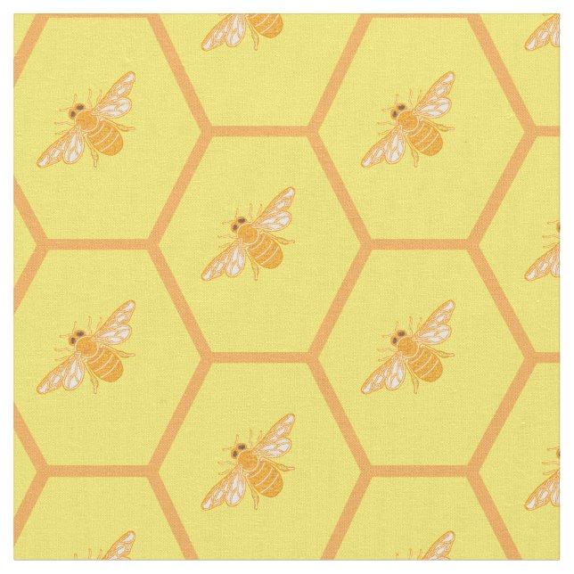 Gult honungskomb med honungsbin tyg (Närbild)