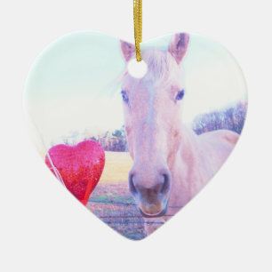 Gult Horse and Red Heart Julgransprydnad Keramik