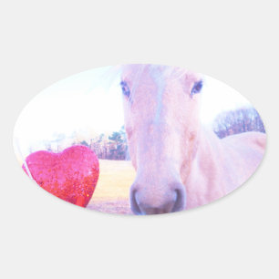 Gult Horse and Red Heart Ovalt Klistermärke