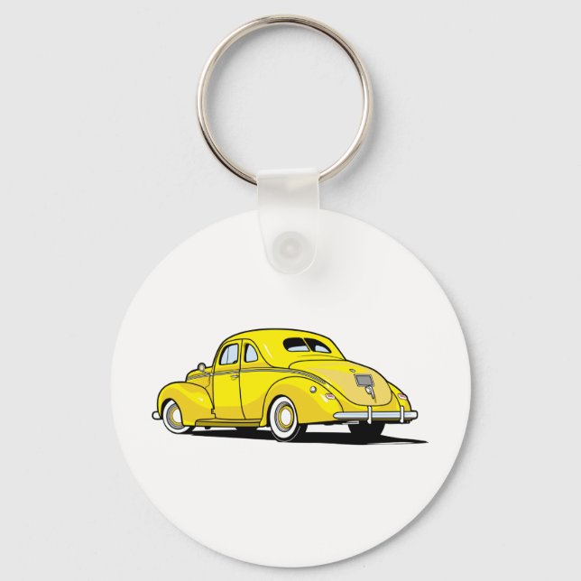 Gult Hot rod Coupe Nyckelring (Framsida)