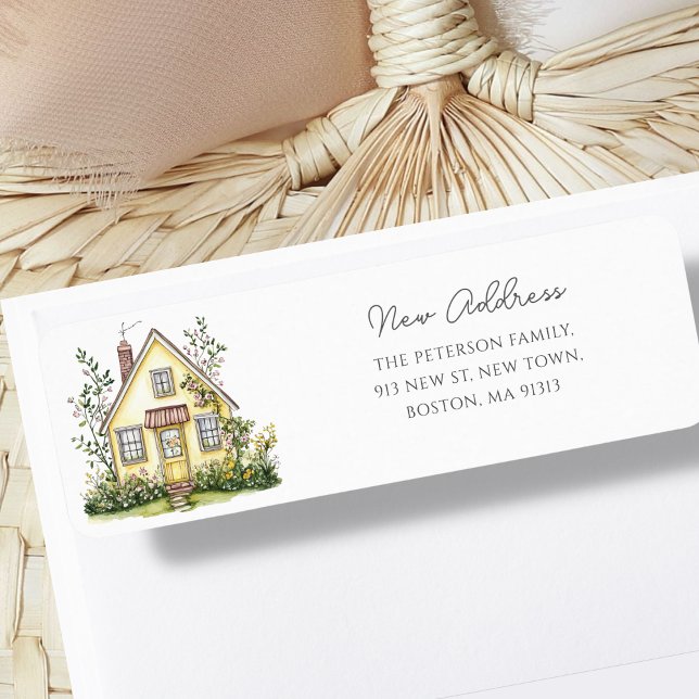Gult House Wildblomma | Nya Adressen Returadress Etikett (Skapare uppladdad)