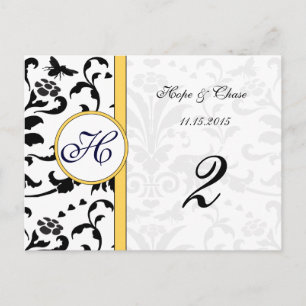 Gult Humla Damask Swirls Bordsnummer Cards