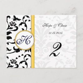 Gult Humla Damask Swirls Bordsnummer Cards