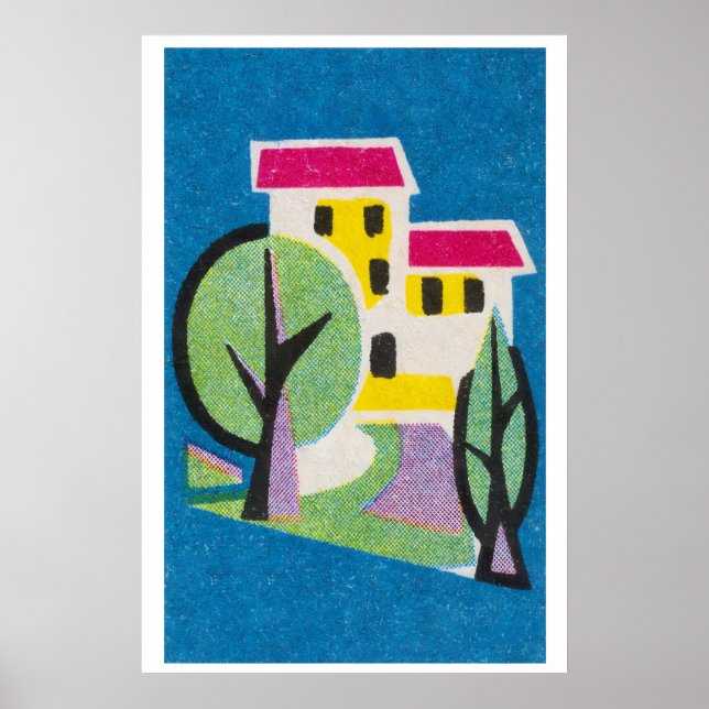 Gult hus - Matchbox-utskrift - Estetisk väggkonst (Framsidan)