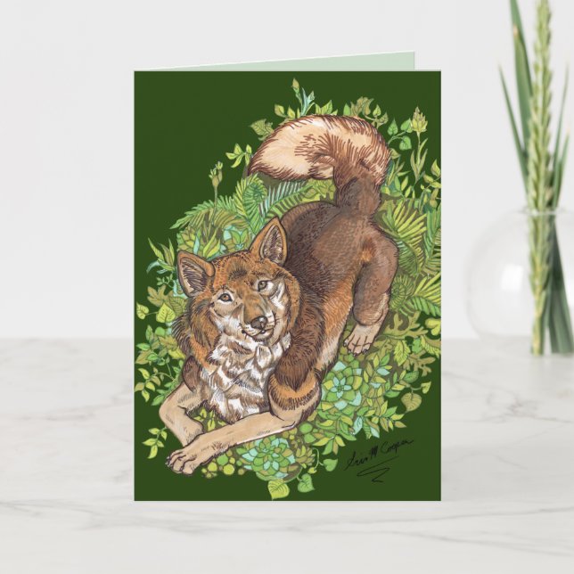 Gult Husky Hund och Foliage Teckning Kort (Framsida)