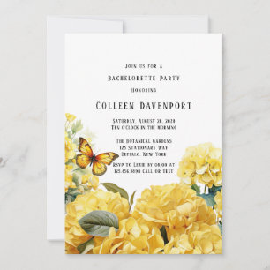 Gult Hydrangea Butterfly Bachelorette Party Inbjudningar