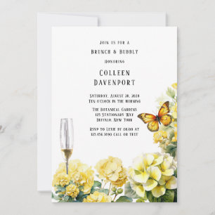 Gult Hydrangea Butterfly Brunch & Bubly Inbjudningar