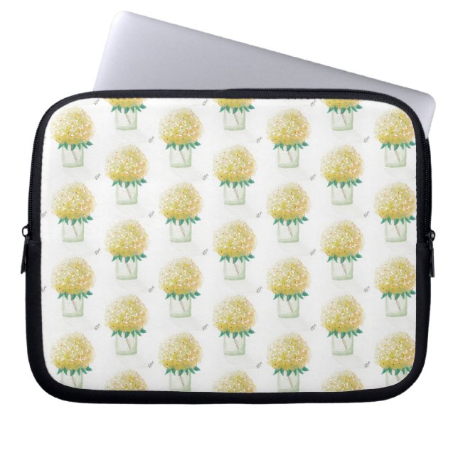 Gult Hydrangea Laptop Fodral (Framsidan)