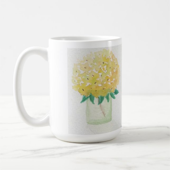 Gult Hydrangeas i vas Kaffemugg (Vänster)