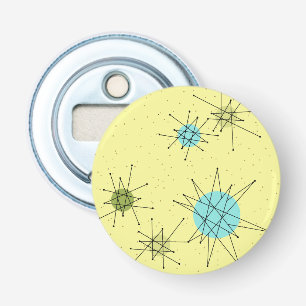 Gult Iconic Atomic Starbursts Button Bot Flasköppnare