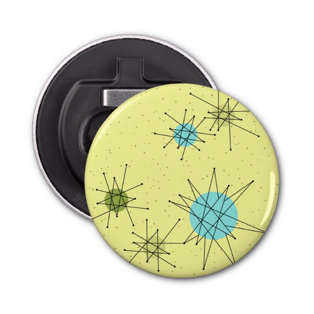 Gult Iconic Atomic Starbursts Mönster Button Bot Flasköppnare (Framsidan)