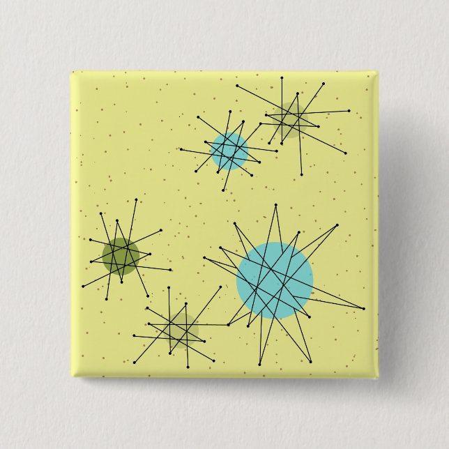 Gult Iconic Atomic Starbursts Mönster to bag Knapp (Framsida)