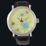 Gult Iconic Atomic Starbursts Mönster Watch Armbandsur<br><div class="desc">Den här Gulten innehåller Iconic Atomic Starbursts Mönster eWatch-programmet ikoniska atomstjärnor. Det är höger! Old school, gultens färgad med guld-spektrum är perfektens bakgrund för de pulserande turkosen, soothing celery och kitschy pear grönt färgad circles. Sportarna i färg placeras sporadiskt i olika storlekar och täcker svart V-formad linjer för att bilda...</div>