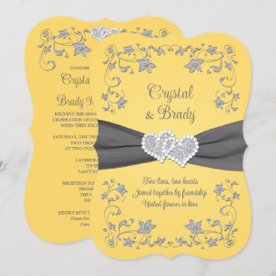 Gult, inbjudan till Grått Kärlek Hearts Wedding