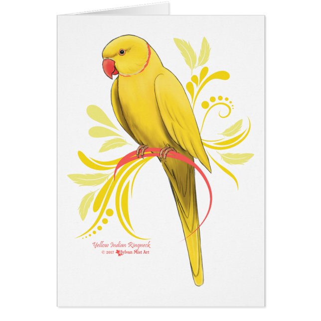 Gult Indian Ringhead Parrot Hälsningskort (Framsidan)