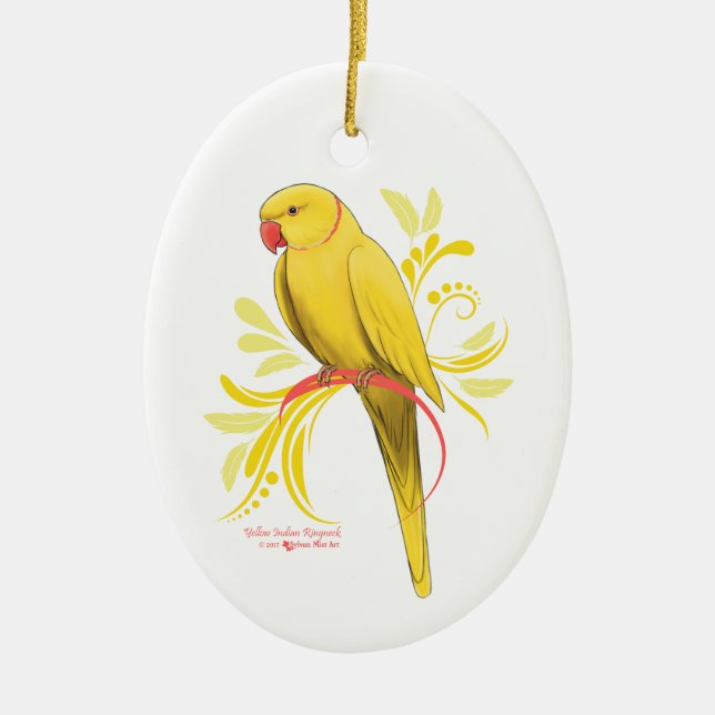 Gult Indian Ringhead Parrot Julgransprydnad Keramik (Framsidan)