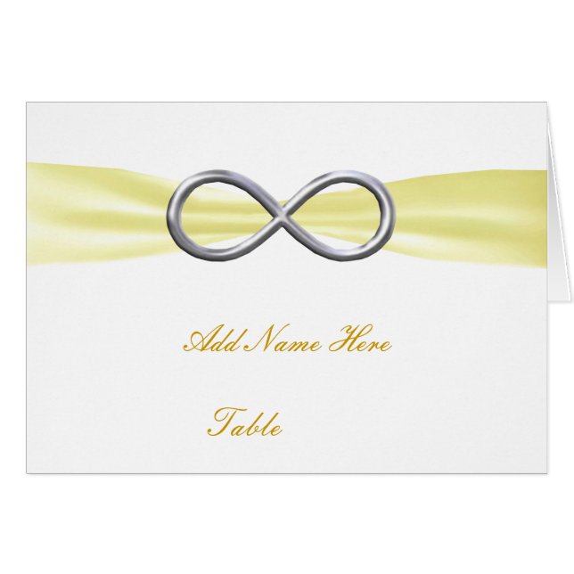 Gult Infinity Bröllop Bord Place Card OBS Kort (Framsidan Horizontal)