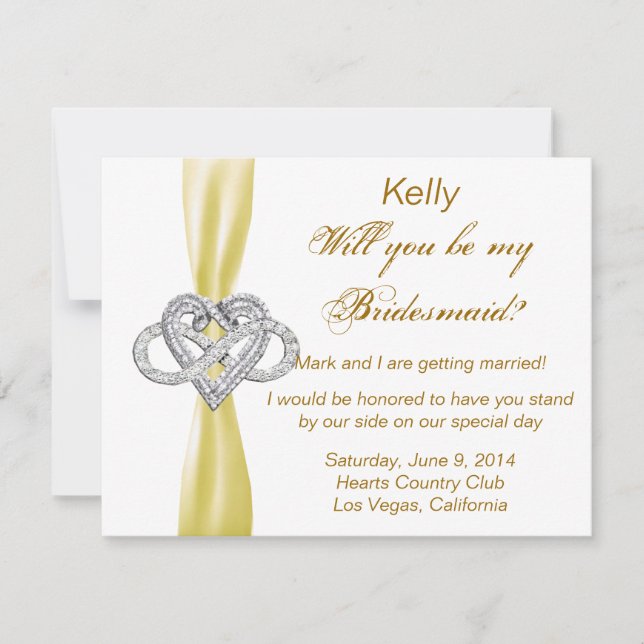 Gult Infinity Heart Bridesmaid Card Inbjudningar (Framsida)