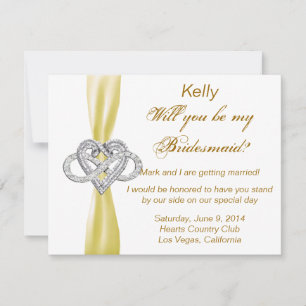 Gult Infinity Heart Bridesmaid Card Inbjudningar
