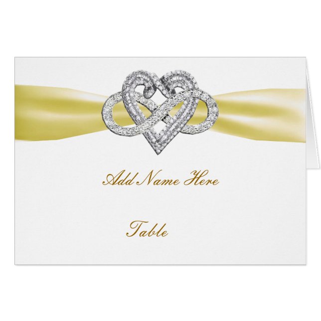 Gult Infinity Heart Bröllop Bord Place Card Hälsningskort (Framsidan Horizontal)