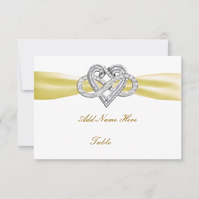 Gult Infinity Heart Bröllop Bord Place Card Inbjudningar (Framsida)