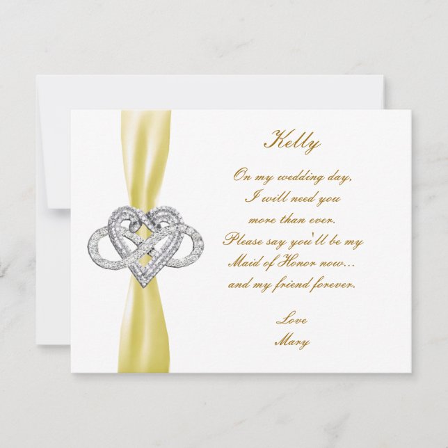 Gult Infinity Heart Maid of honor Card Inbjudningar (Framsida)