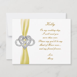 Gult Infinity Heart Maid of honor Card Inbjudningar