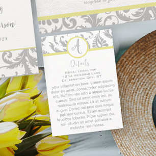 Gult Iris Damask Wedding Direction Place Card Tilläggskort