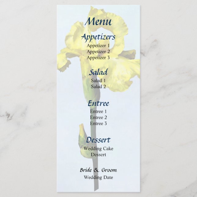 Gult Iris och Bud Bröllop Menu Meny (Framsida)