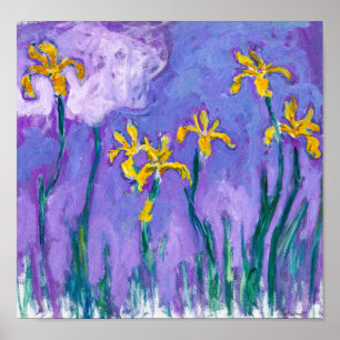 Gult Irises med Rosa Cloud Claude Monet Poster