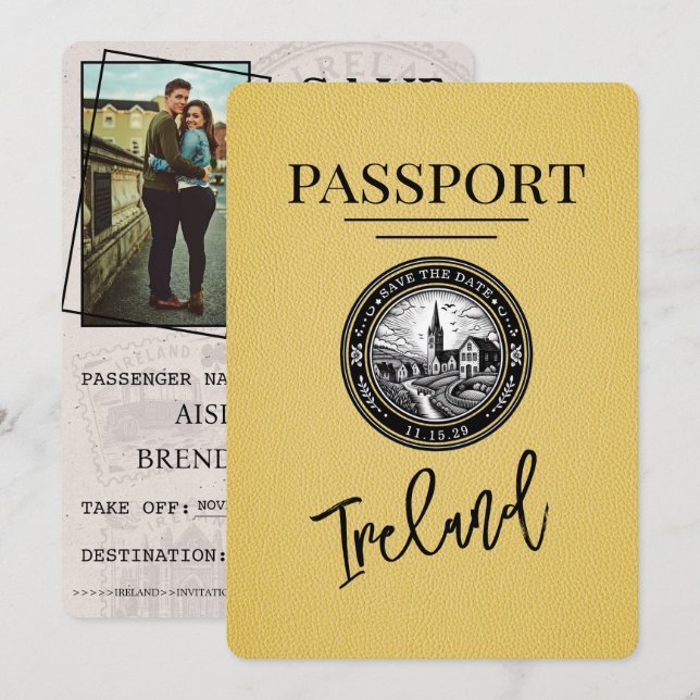Gult Irlands pass Spara datum Datumet (Fram/baksida)