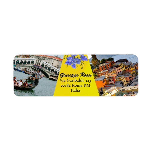 Gult Italien Blommigt Modern Canal Venice Nature Returadress Etikett (Framsidan)