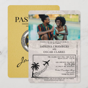Gult Jamaica Passport Wedding bjudande Inbjudningar