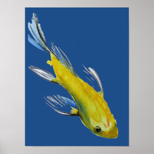 Gult Japansk koi-vattenfärg Poster