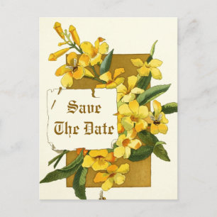 Gult jasmine-blommor bröllop spara datum meddelande vykort