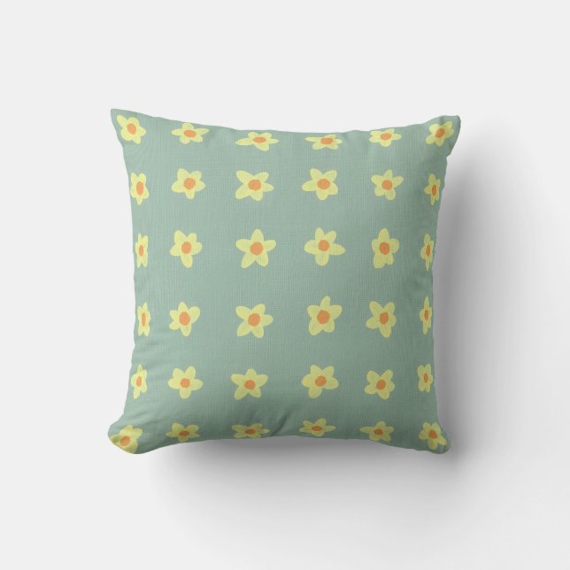 Gult Jasmine Flower Mönster Ljust grönt Pillow Kudde (Framsida)