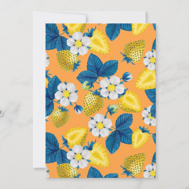 Gult jordgubbar på orange (Framsida)